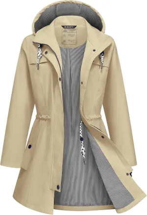 Rain Jacket Women Waterproof Long Lightweight Raincoat Hooded Windbreaker Outdoor Trench Coat
