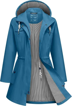 Rain Jacket Women Waterproof Long Lightweight Raincoat Hooded Windbreaker Outdoor Trench Coat