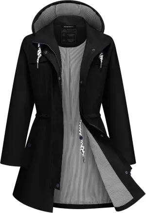 Rain Jacket Women Waterproof Long Lightweight Raincoat Hooded Windbreaker Outdoor Trench Coat