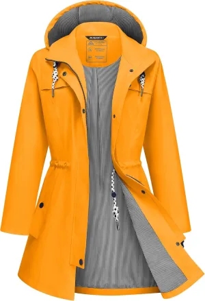 Rain Jacket Women Waterproof Long Lightweight Raincoat Hooded Windbreaker Outdoor Trench Coat