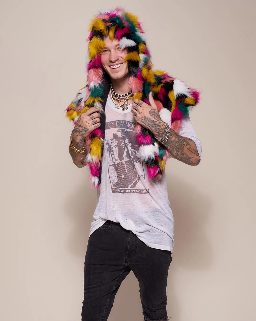Rainbow Butterfly Hooded Faux Fur Shawl | Men's