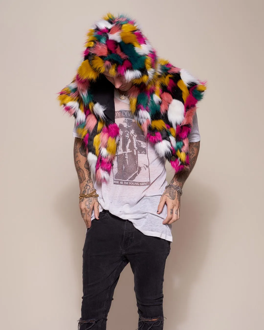 Rainbow Butterfly Hooded Faux Fur Shawl | Men's
