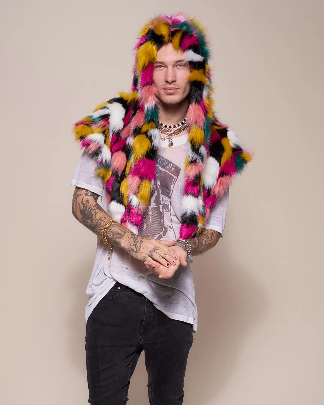 Rainbow Butterfly Hooded Faux Fur Shawl | Men's