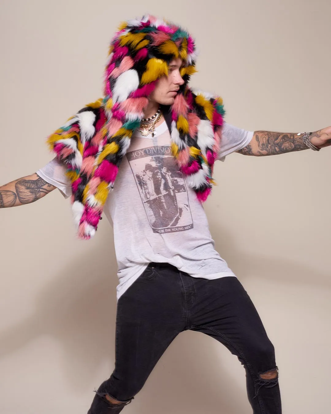Rainbow Butterfly Hooded Faux Fur Shawl | Men's