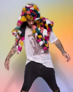 Rainbow Butterfly Hooded Faux Fur Shawl | Men's
