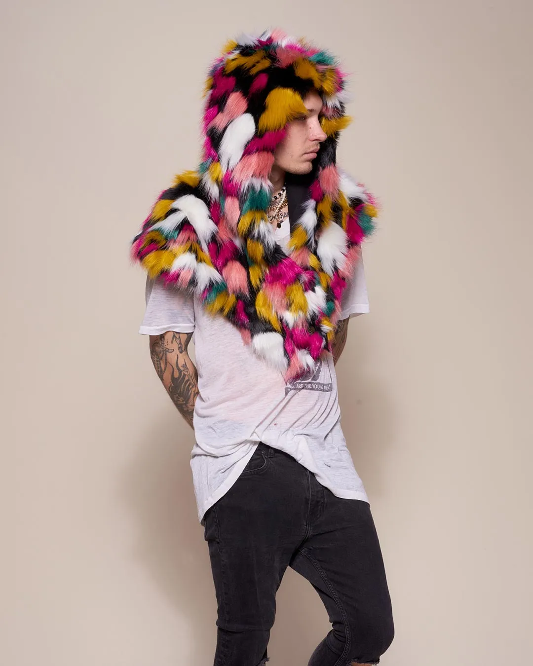 Rainbow Butterfly Hooded Faux Fur Shawl | Men's