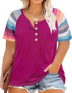 RITERA Womens Plus Size Shirts Short Sleeve Tops Basic Crewneck T Shirts Button Tee XL-5XL