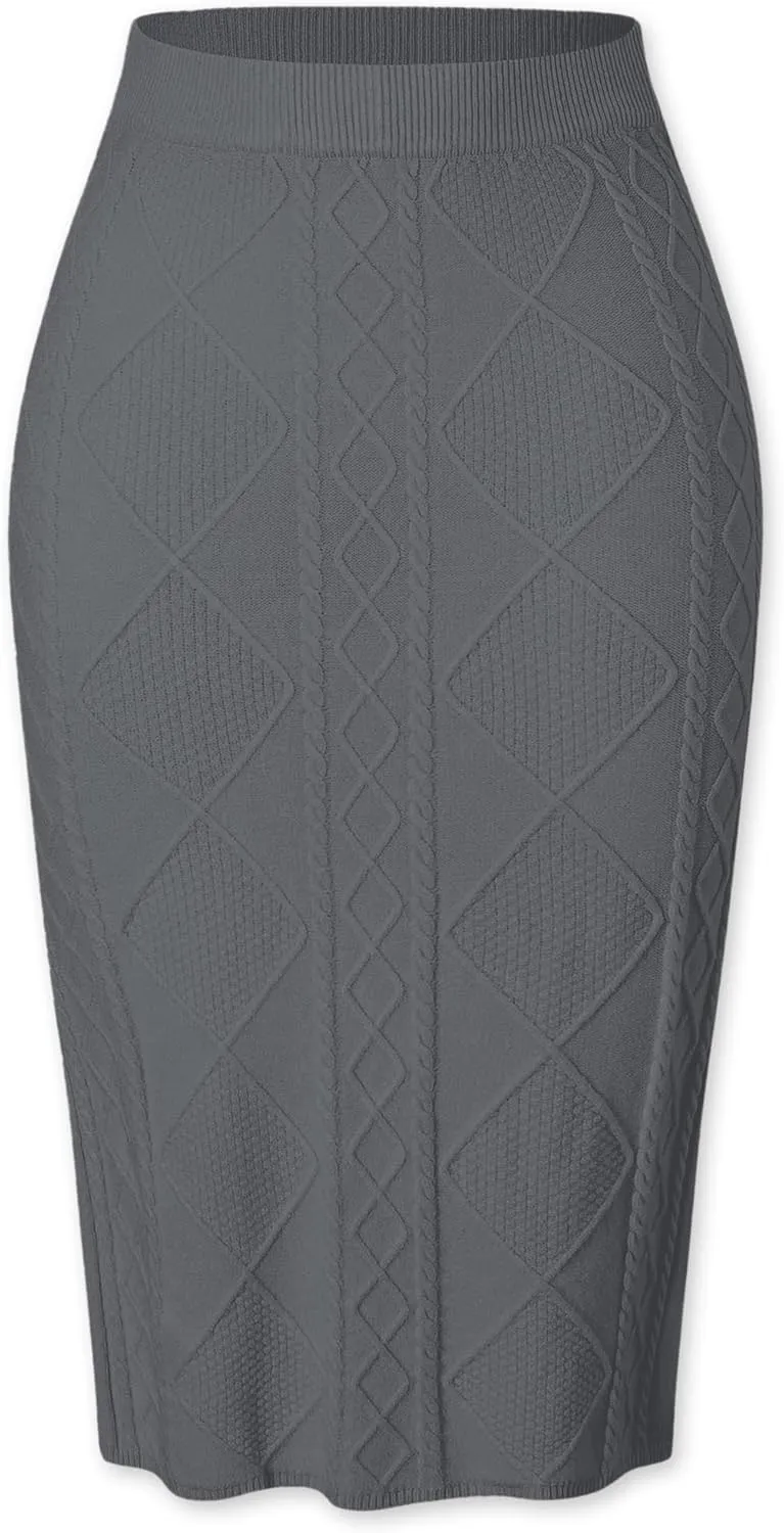SANGTREE Women's Elastic High Waist Skirt Knit Stretchy Bodycon Midi Sweater Skirt