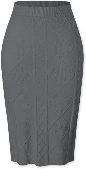 SANGTREE Women's Elastic High Waist Skirt Knit Stretchy Bodycon Midi Sweater Skirt