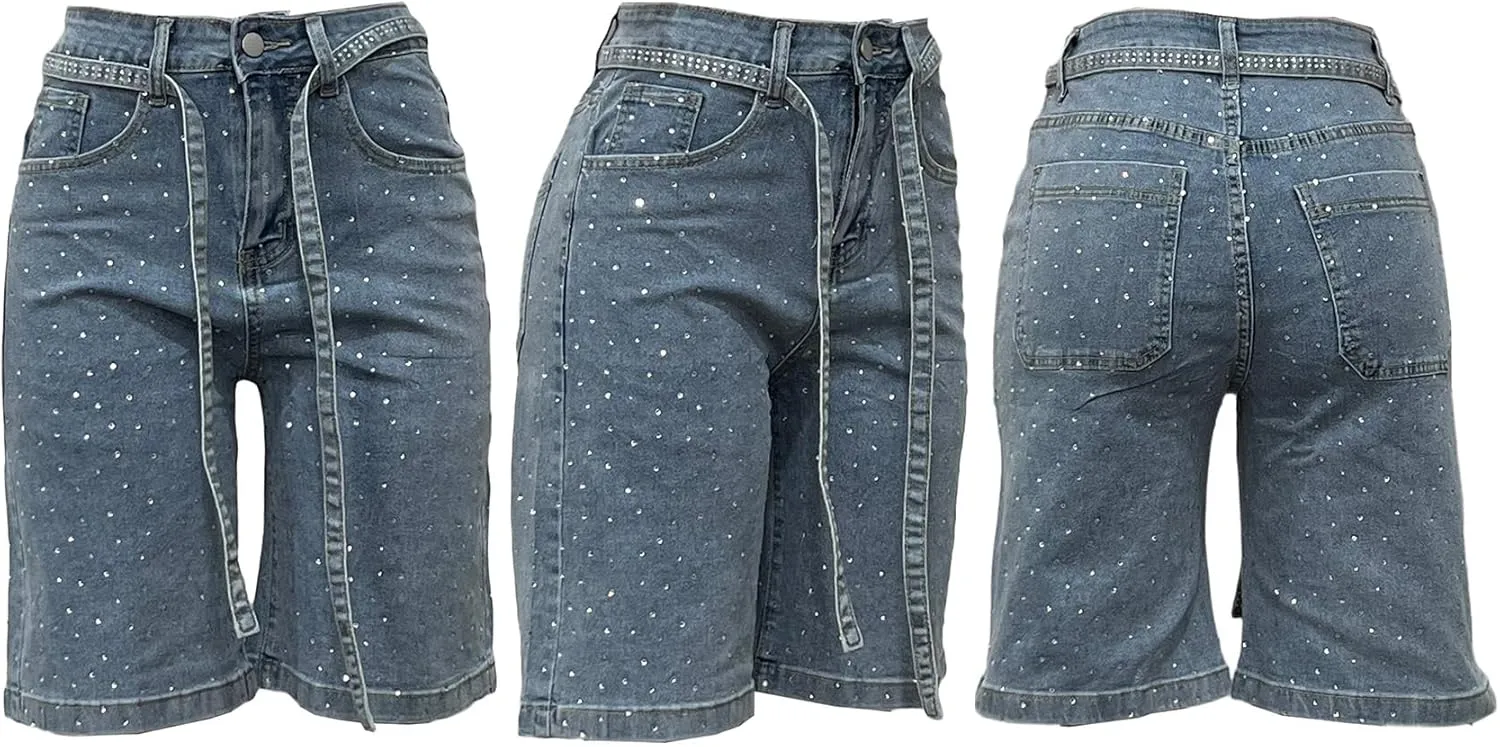 Seltaon Women's Ripped Denim Destroyed Mid Rise Stretchy Bermuda Shorts Jeans Summer Hot Pants