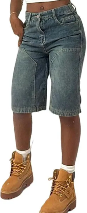 Seltaon Women's Ripped Denim Destroyed Mid Rise Stretchy Bermuda Shorts Jeans Summer Hot Pants