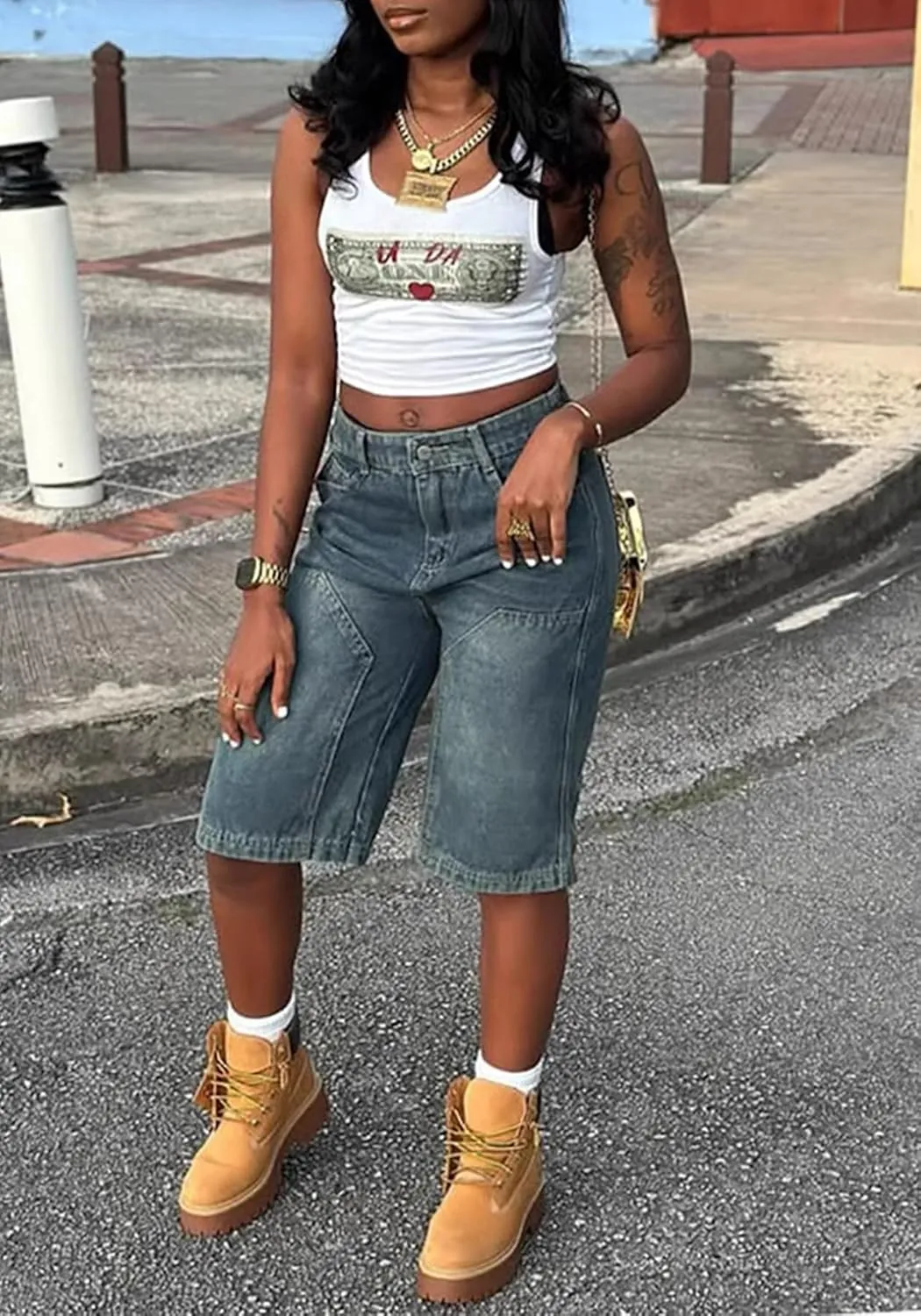 Seltaon Women's Ripped Denim Destroyed Mid Rise Stretchy Bermuda Shorts Jeans Summer Hot Pants