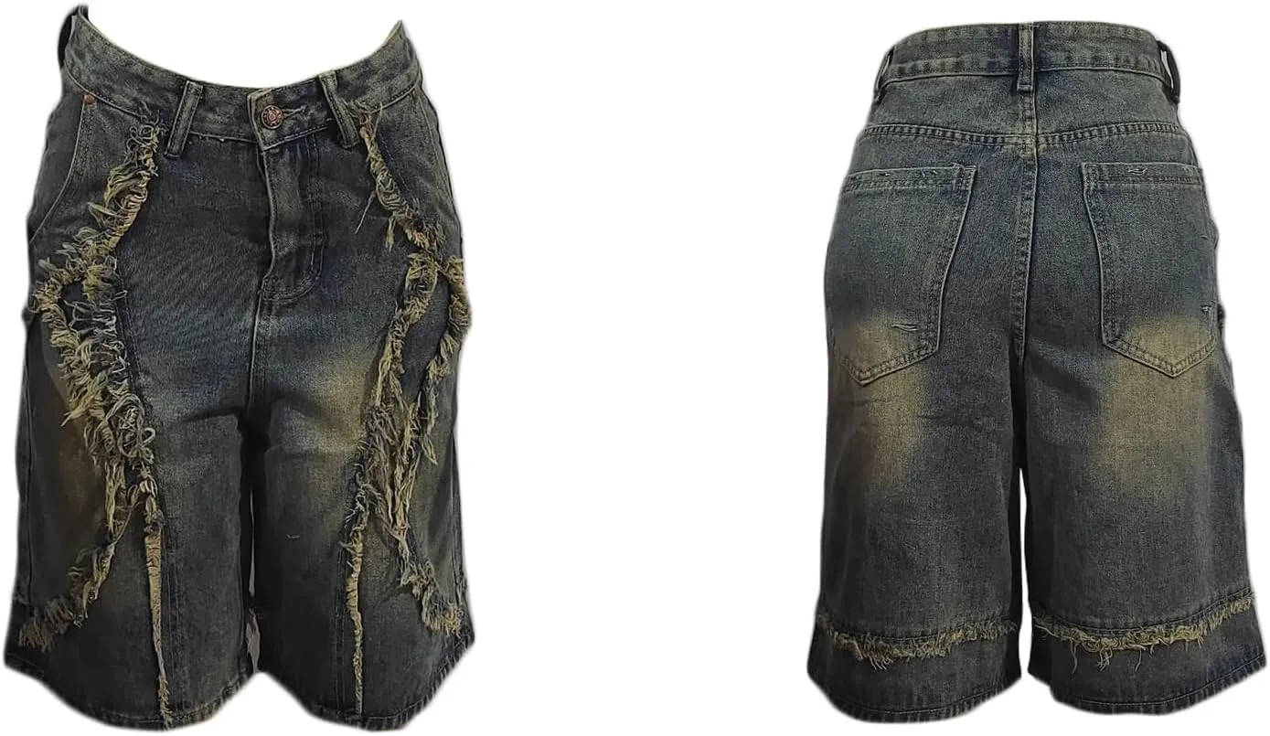Seltaon Women's Ripped Denim Destroyed Mid Rise Stretchy Bermuda Shorts Jeans Summer Hot Pants
