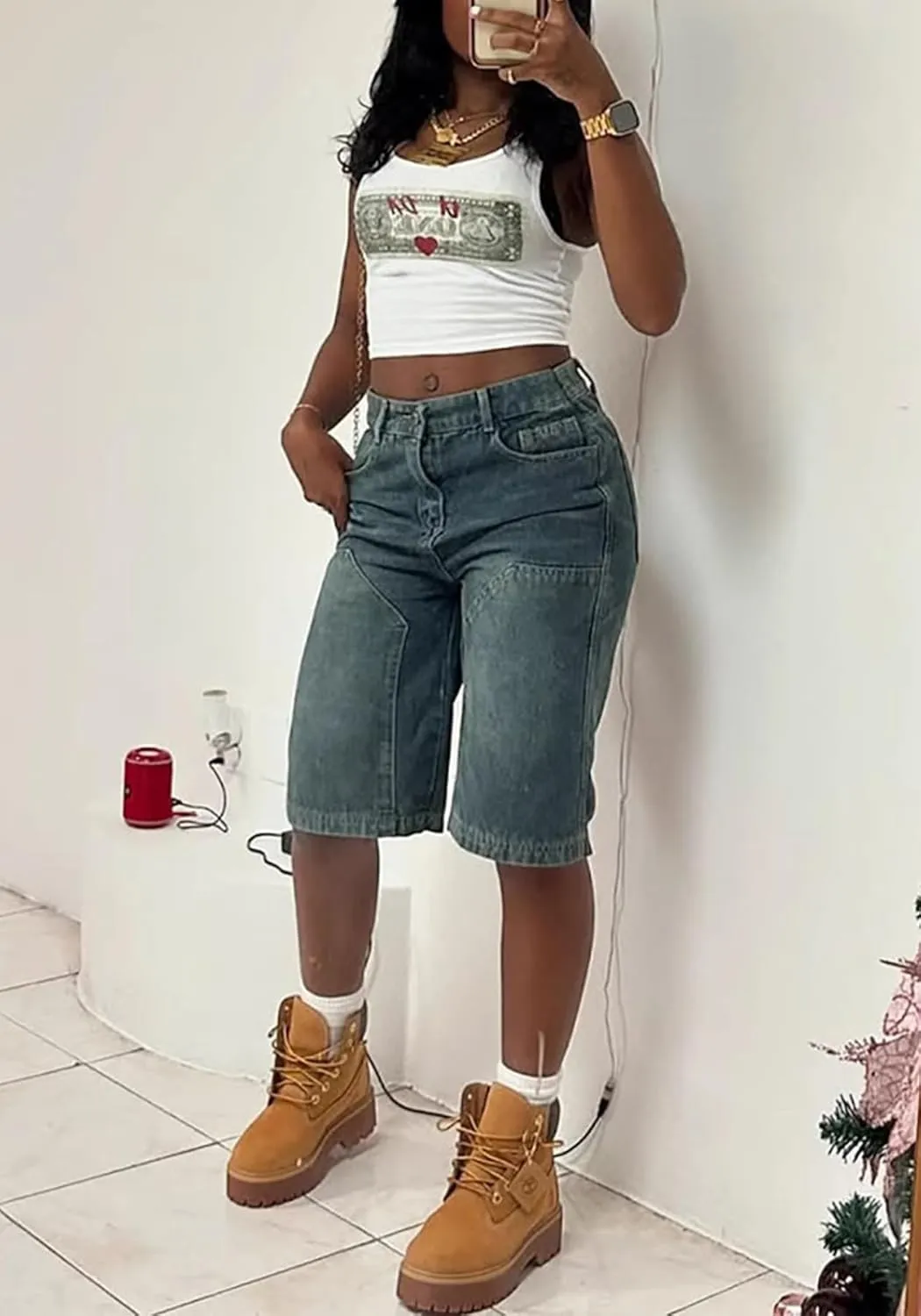 Seltaon Women's Ripped Denim Destroyed Mid Rise Stretchy Bermuda Shorts Jeans Summer Hot Pants