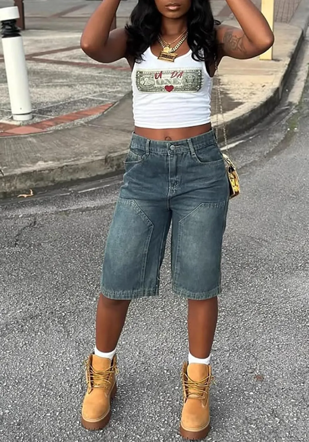 Seltaon Women's Ripped Denim Destroyed Mid Rise Stretchy Bermuda Shorts Jeans Summer Hot Pants