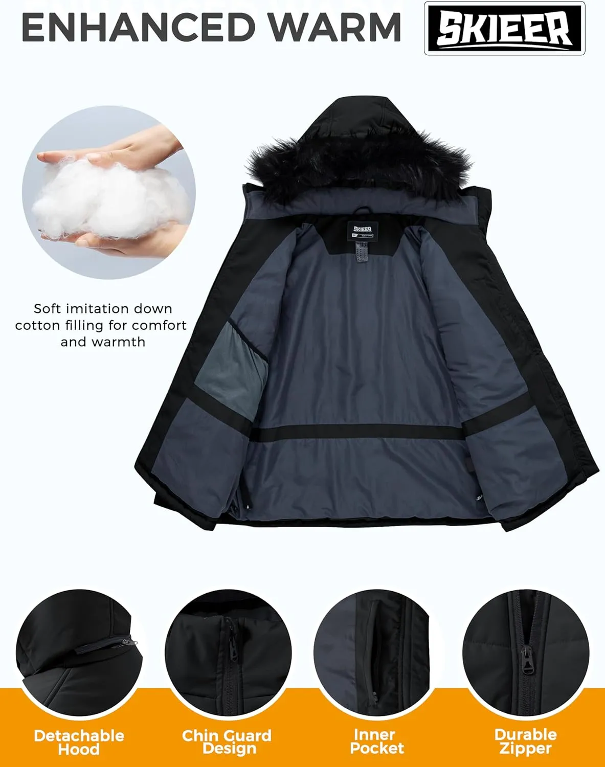 Skieer Women's Plus Size Ski Jacket Waterproof Warm Snow Winter Coat with Removable Hood