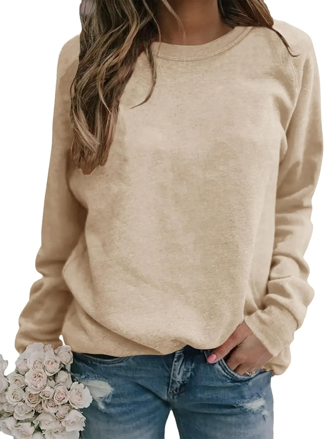 Smile Fish Womens Crewneck Long Raglan Sleeve Sweatshirt Relaxed Fit Pullover Tops
