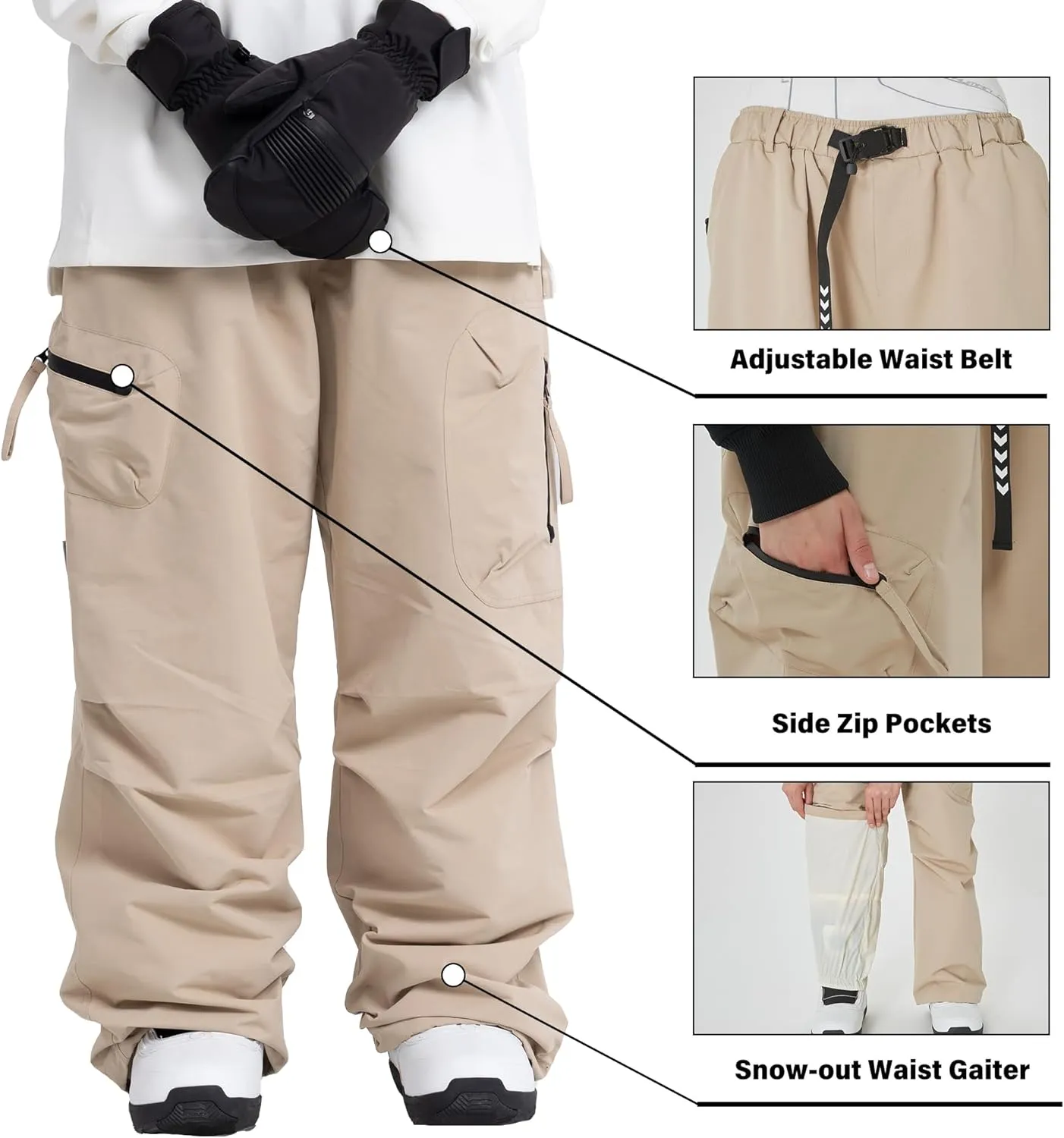 SNOWVERB Womens Mens Baggy Ski Insulated Pants Waterproof Cargo Snow Pants Snowboard Outdoor Hiking Pants for Winter Sports