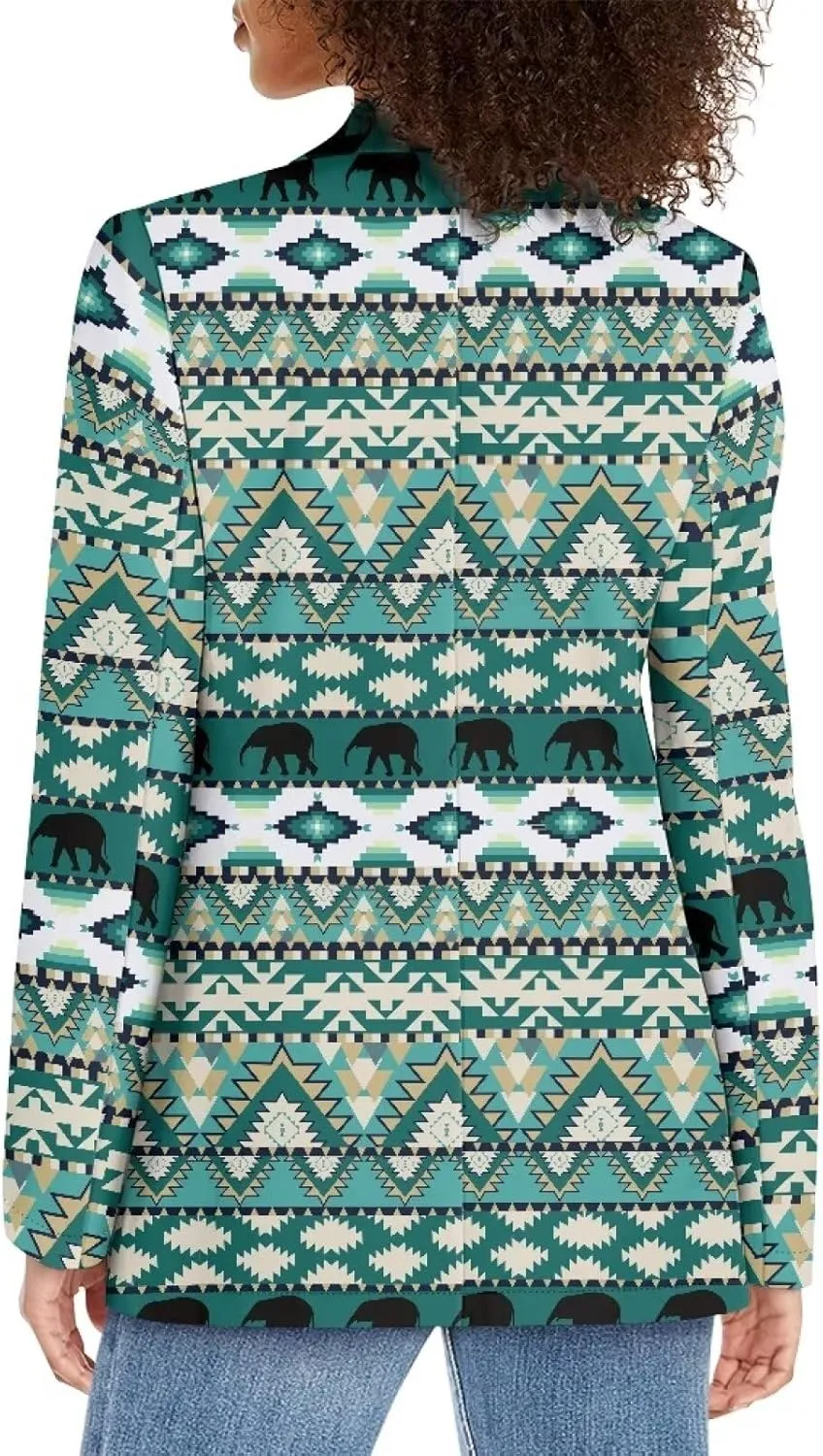 Southwest Ethnic Aztec Geometric Casual Hawaiian Blazers Women's Lapel One Button Blazers Vacation Outfits