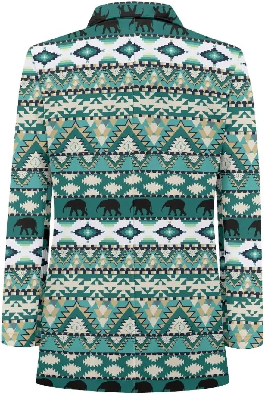 Southwest Ethnic Aztec Geometric Casual Hawaiian Blazers Women's Lapel One Button Blazers Vacation Outfits
