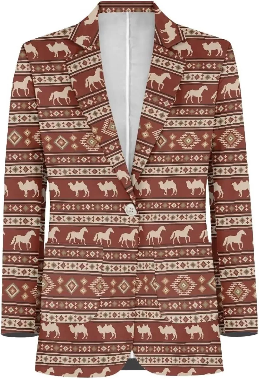 Southwest Ethnic Aztec Geometric Casual Hawaiian Blazers Women's Lapel One Button Blazers Vacation Outfits