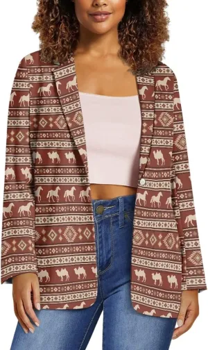 Southwest Ethnic Aztec Geometric Casual Hawaiian Blazers Women's Lapel One Button Blazers Vacation Outfits