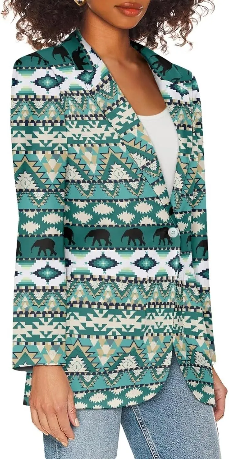 Southwest Ethnic Aztec Geometric Casual Hawaiian Blazers Women's Lapel One Button Blazers Vacation Outfits