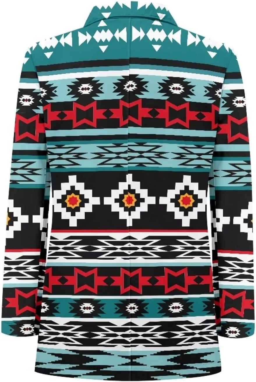 Southwest Ethnic Aztec Geometric Casual Hawaiian Blazers Women's Lapel One Button Blazers Vacation Outfits