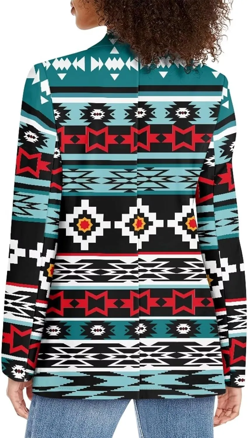 Southwest Ethnic Aztec Geometric Casual Hawaiian Blazers Women's Lapel One Button Blazers Vacation Outfits