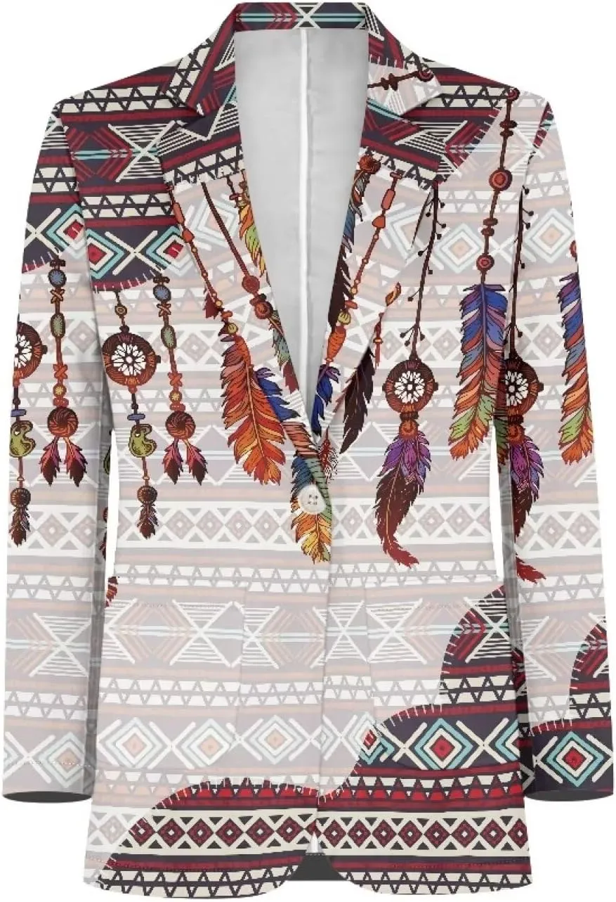 Southwest Ethnic Aztec Geometric Casual Hawaiian Blazers Women's Lapel One Button Blazers Vacation Outfits