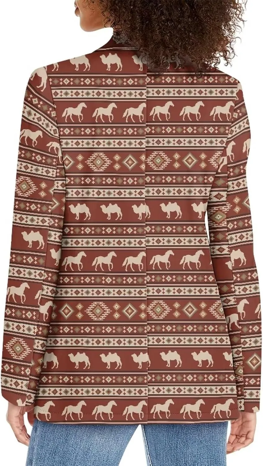 Southwest Ethnic Aztec Geometric Casual Hawaiian Blazers Women's Lapel One Button Blazers Vacation Outfits