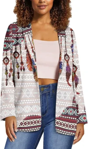 Southwest Ethnic Aztec Geometric Casual Hawaiian Blazers Women's Lapel One Button Blazers Vacation Outfits