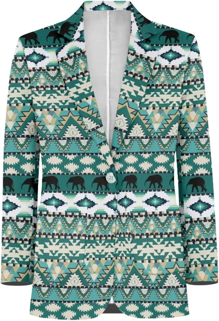 Southwest Ethnic Aztec Geometric Casual Hawaiian Blazers Women's Lapel One Button Blazers Vacation Outfits