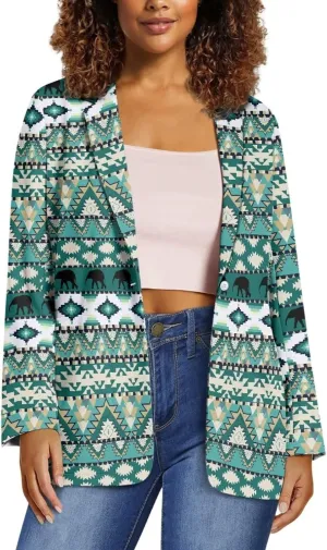 Southwest Ethnic Aztec Geometric Casual Hawaiian Blazers Women's Lapel One Button Blazers Vacation Outfits