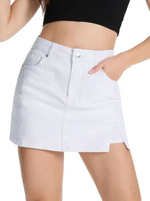 Tapata Skorts Skirts for Women High Waisted Denim Mini Casual Stretchy Jean Skirt Slit with Shorts