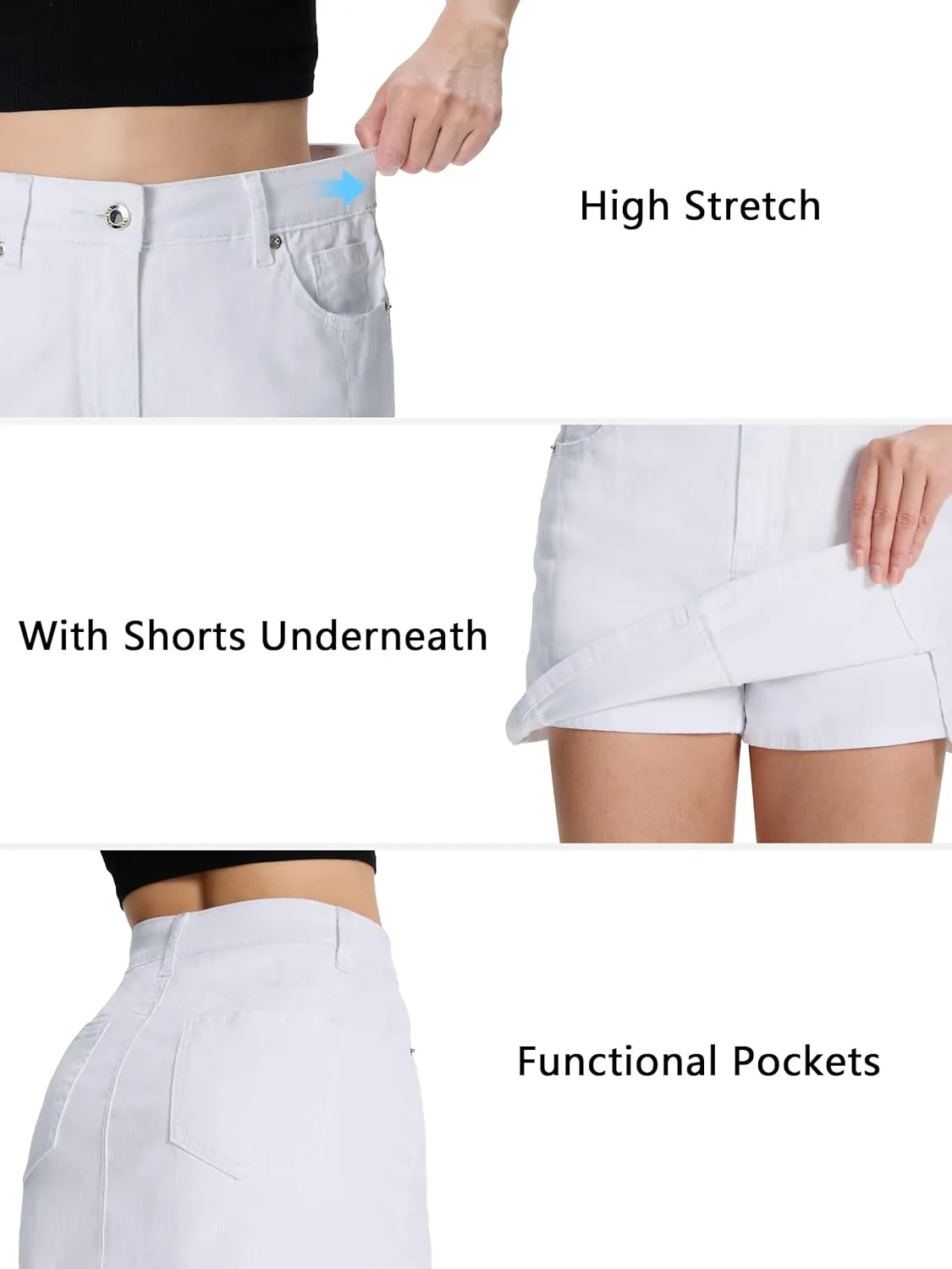 Tapata Skorts Skirts for Women High Waisted Denim Mini Casual Stretchy Jean Skirt Slit with Shorts