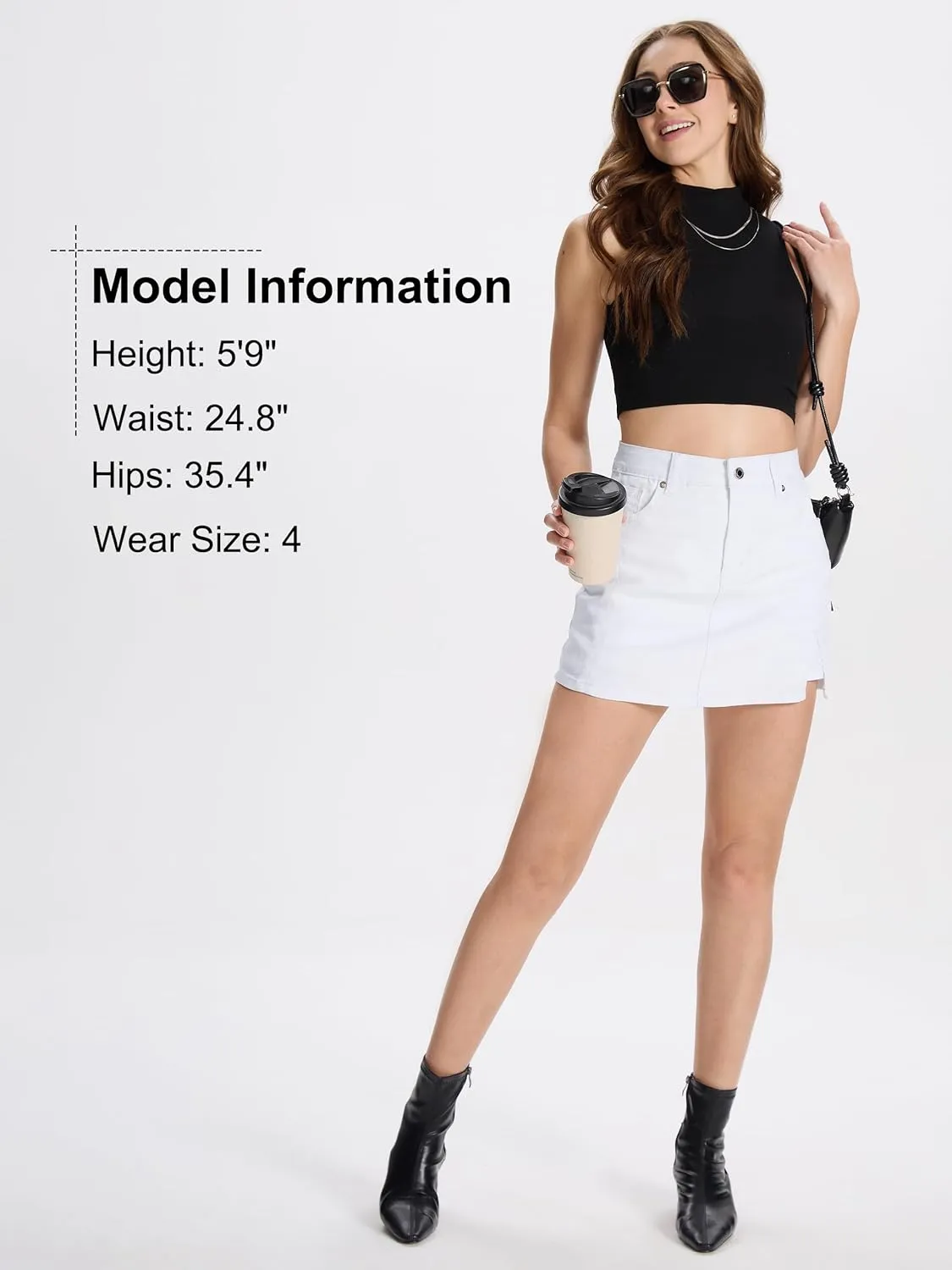 Tapata Skorts Skirts for Women High Waisted Denim Mini Casual Stretchy Jean Skirt Slit with Shorts