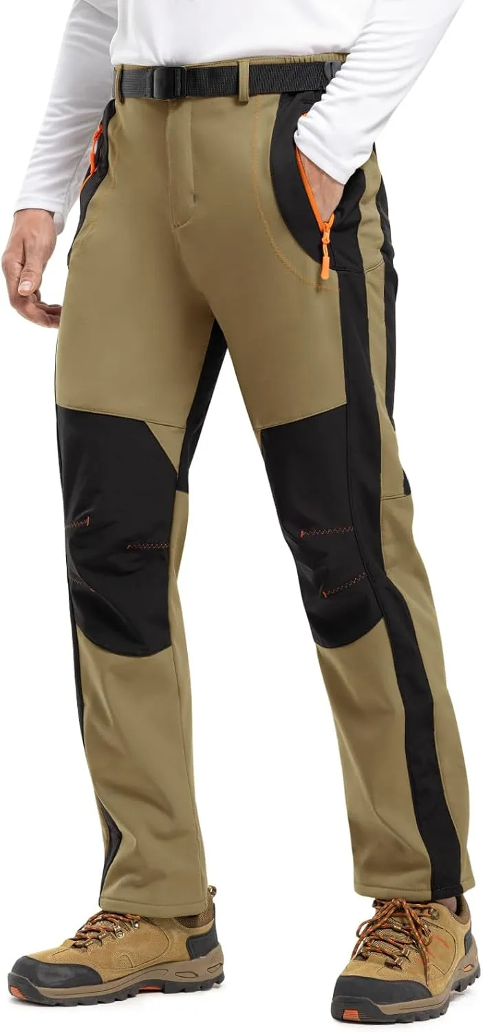 TBMPOY Men's Snow Ski Hiking Pants Waterproof Winter Fleece Lined Pants Camping Skiing Ice Fishing Pants with Belt