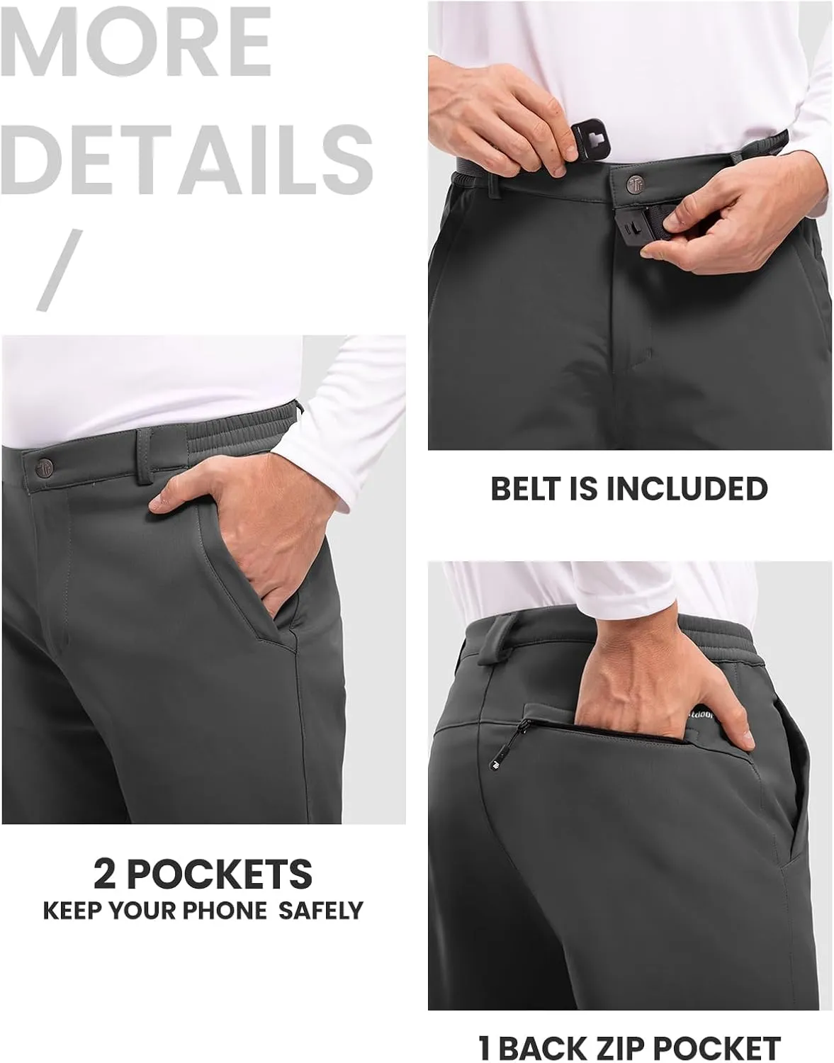 TBMPOY Men's Snow Ski Hiking Pants Waterproof Winter Fleece Lined Pants Camping Skiing Ice Fishing Pants with Belt