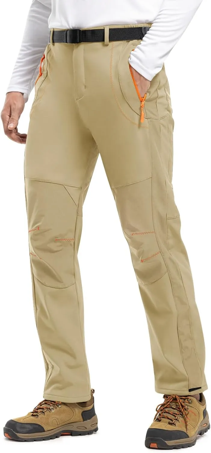 TBMPOY Men's Snow Ski Hiking Pants Waterproof Winter Fleece Lined Pants Camping Skiing Ice Fishing Pants with Belt