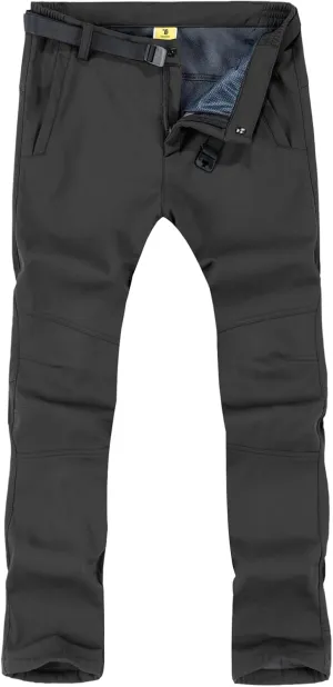 TBMPOY Men's Snow Ski Hiking Pants Waterproof Winter Fleece Lined Pants Camping Skiing Ice Fishing Pants with Belt