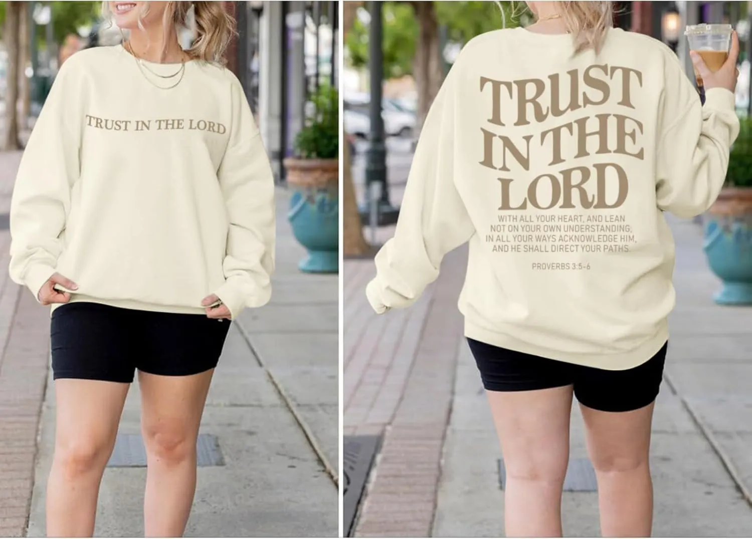 Tuislay Trust In The Lord Sweatshirt Bible Verse Christian Graphic Sweatshirts for Women Crew Neck Oversized Pullover Tops