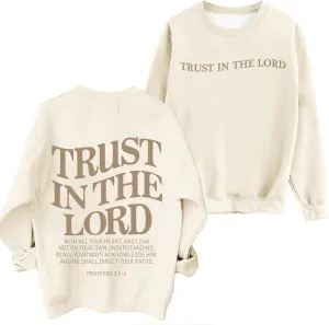 Tuislay Trust In The Lord Sweatshirt Bible Verse Christian Graphic Sweatshirts for Women Crew Neck Oversized Pullover Tops
