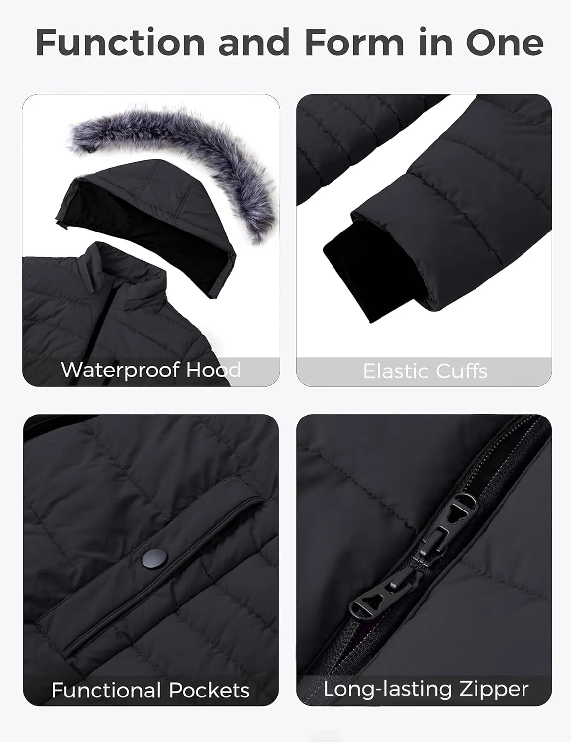 wantdo Women's Plus Size Winter Coats Warm Long Puffer Coat Quilted Parka Jacket with Removable Fur Hood