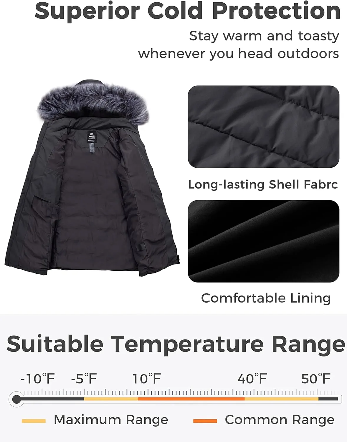 wantdo Women's Plus Size Winter Coats Warm Long Puffer Coat Quilted Parka Jacket with Removable Fur Hood