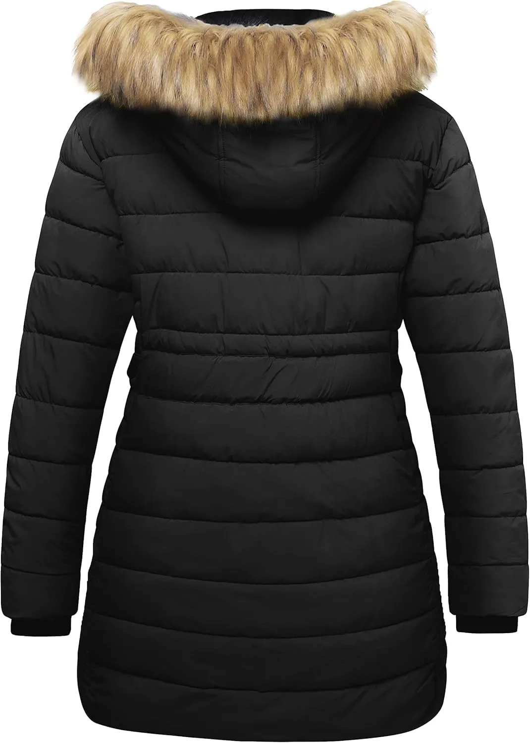wantdo Women's Plus Size Winter Coats Warm Long Puffer Coat Quilted Parka Jacket with Removable Fur Hood