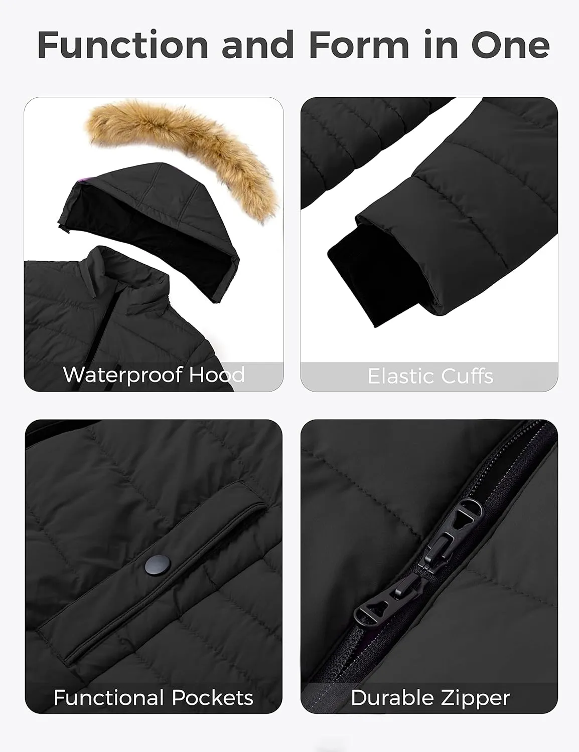 wantdo Women's Plus Size Winter Coats Warm Long Puffer Coat Quilted Parka Jacket with Removable Fur Hood