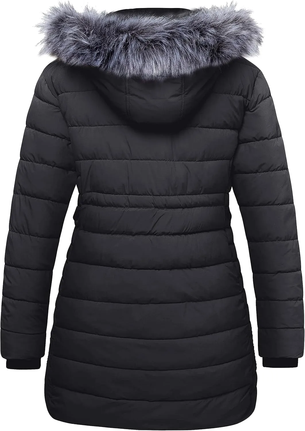 wantdo Women's Plus Size Winter Coats Warm Long Puffer Coat Quilted Parka Jacket with Removable Fur Hood