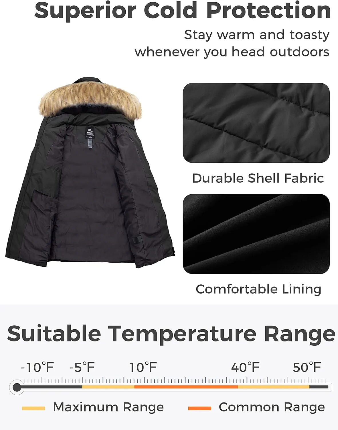 wantdo Women's Plus Size Winter Coats Warm Long Puffer Coat Quilted Parka Jacket with Removable Fur Hood