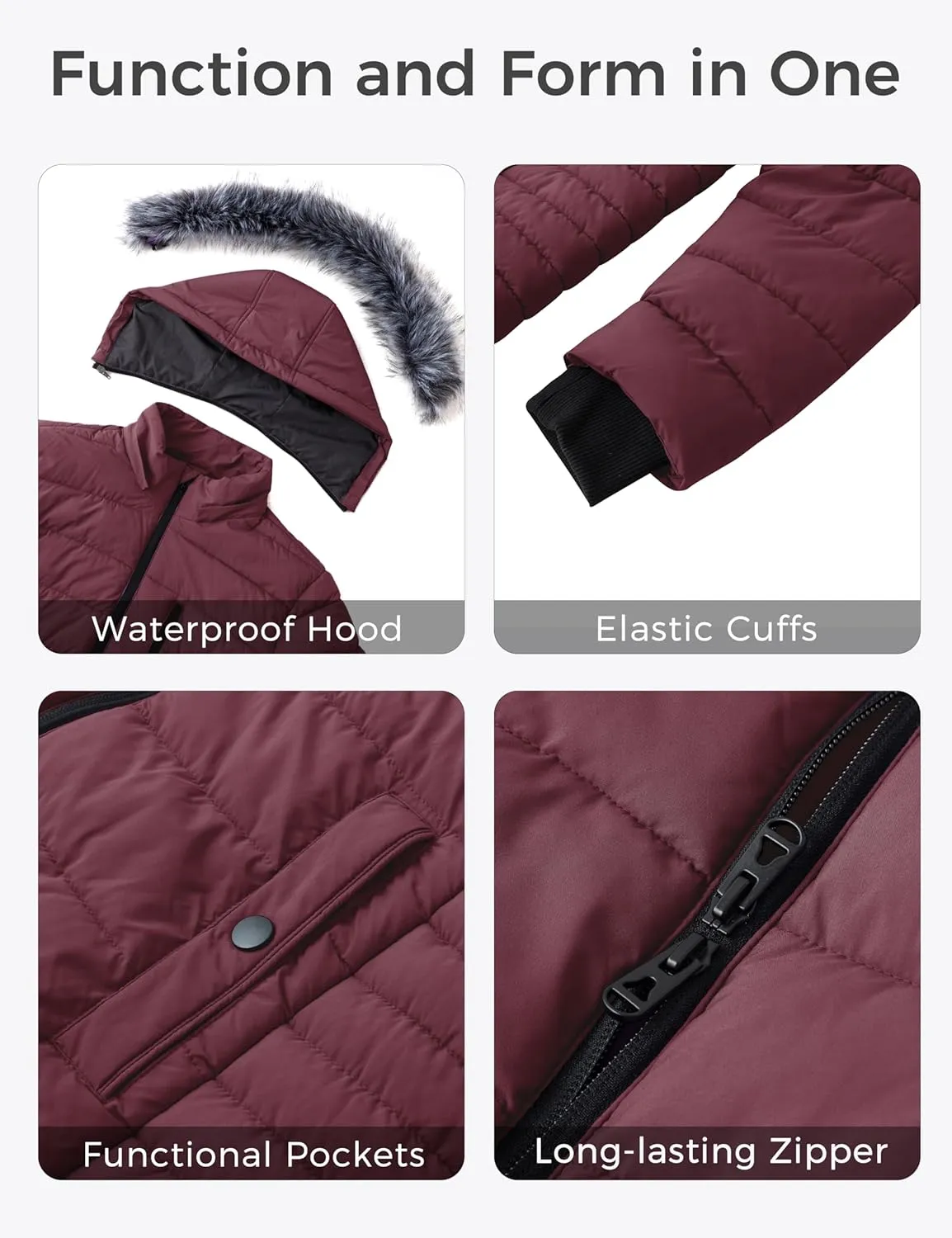 wantdo Women's Plus Size Winter Coats Warm Long Puffer Coat Quilted Parka Jacket with Removable Fur Hood